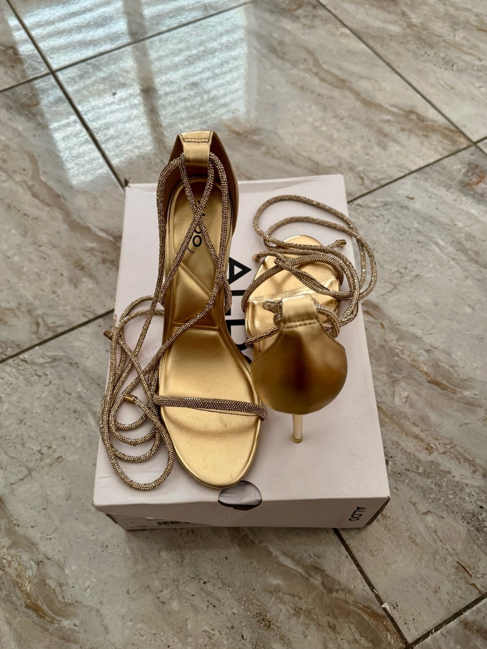 ALDO Calidonia Gold Strappy Heels US 8.5 Like New
